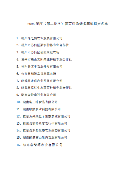 郴州市蔬菜应急储备调控中心,郴州蔬菜储备调控与基地建设